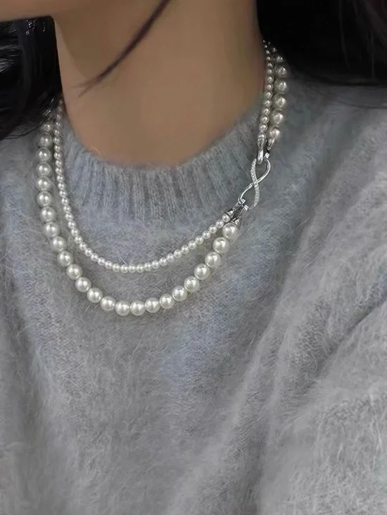 Elegant Fresh Water Pearl Double-Strand Necklace - White Pearls Nice Gift Idea - Picture 2 of 3